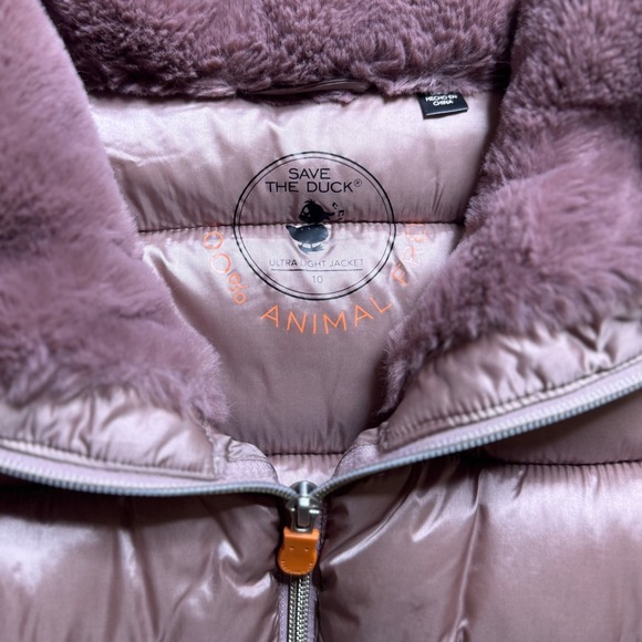 Save The Duck Womens Puffer Coat Ultra Light Jacket Faux Fur Collar $250 size 10 - Picture 2 of 12